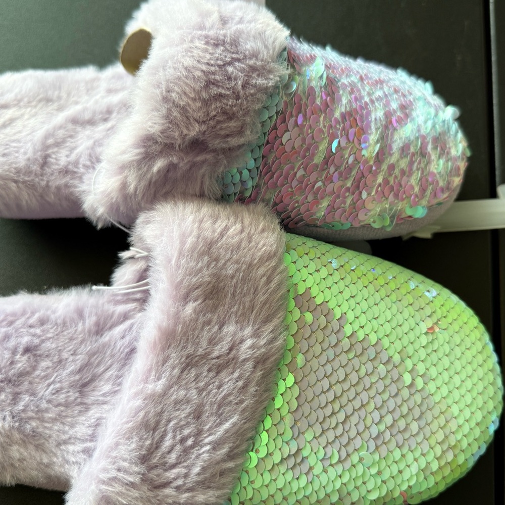 More Than Magic Lavender and Iridescent Sequin Slippers
